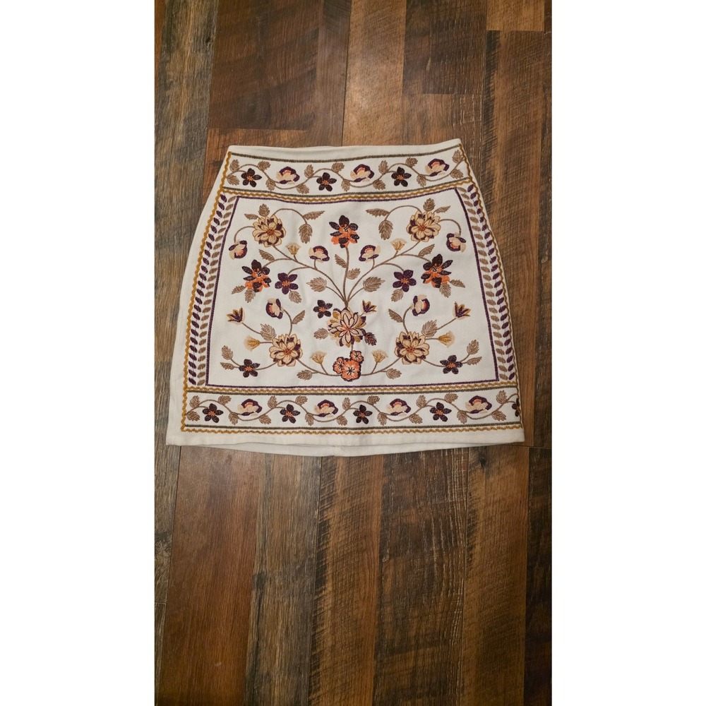 Mi Ami Francescas Embroidered Floral Cotton Mini Skirt Cream Rust XS WS30667
